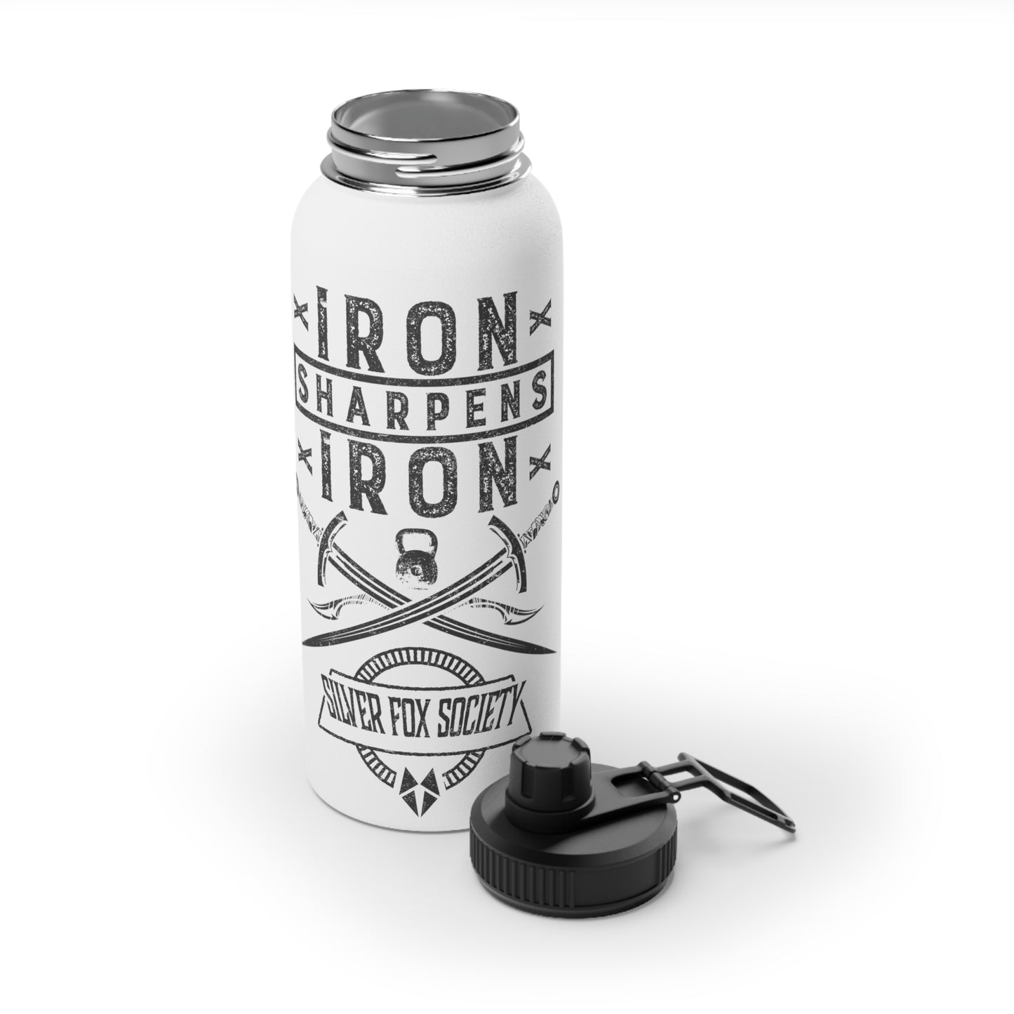 Iron Sharpens Iron Stainless Steel Water Bottle, Sports Lid